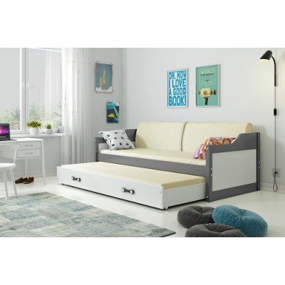Detská posteľ s prístelkou DÁVID 200 x 90 cm grafitová biela - smotanové poťahy
